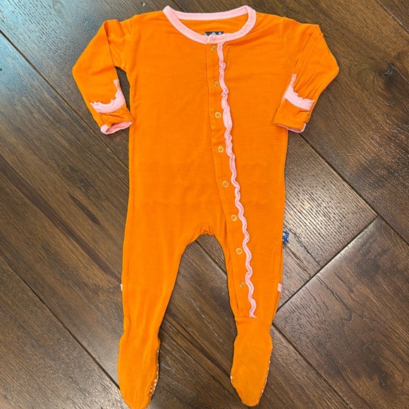 Kickee Pants Other - Kickee Pants - Classic Pink Ruffle Footie - w/Snaps in Orange - Size: 3-6M